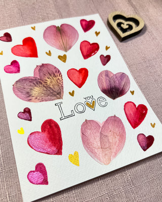 Hand-made Pressed Flower & Watercolour Card "Love you"