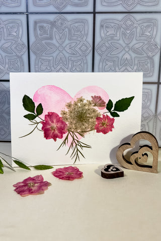 Hand-made Pressed Flower "Hearts Aflutter" Card