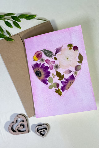 Hand-made Pressed Flower "A Heart Full of Blooms" Card