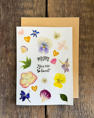 Hand-made Pressed Flower Card "Mom, you are so loved"