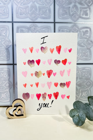 Hand-made Pressed Flower "I ♡ You" Card