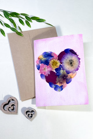 Hand-made Pressed Flower "A Heart Full of Blooms" Card